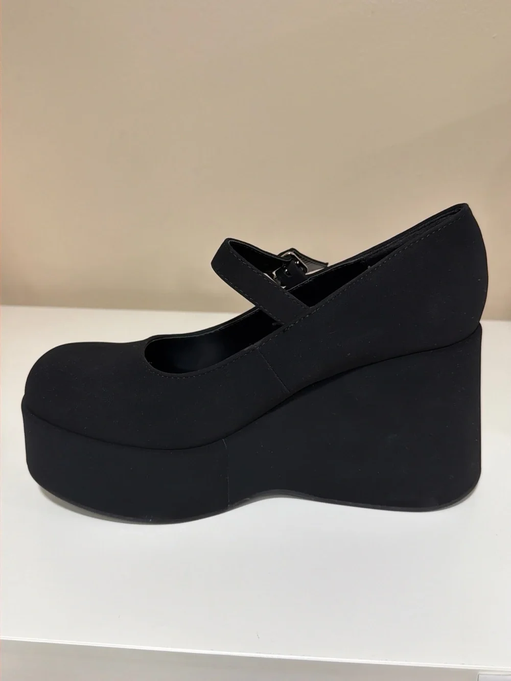 Platform Mary Jane Wedge Pump - Black